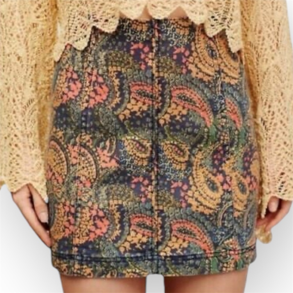Free People| Modern Femme Paisley Denim Mini Skirt